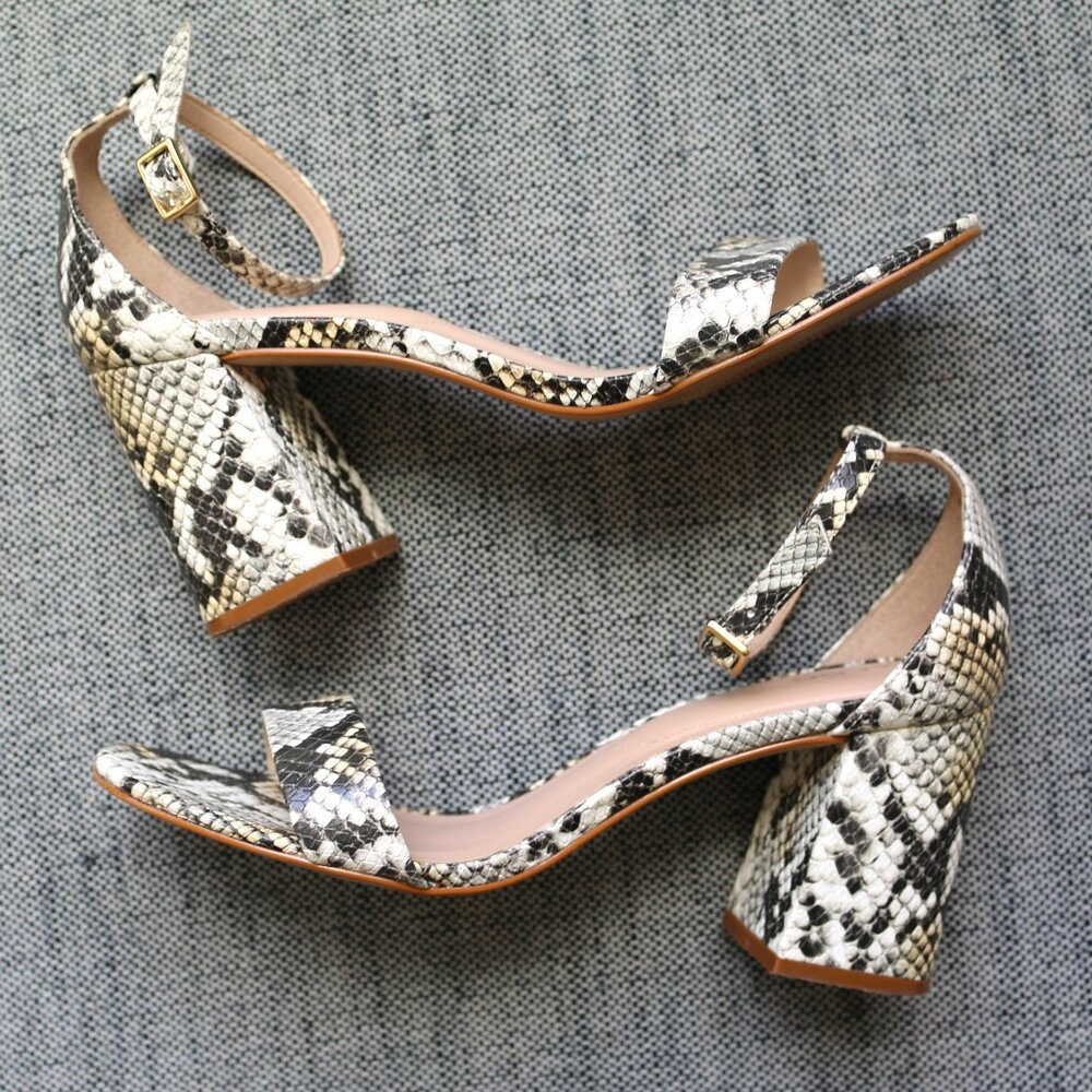 Aldo Snakeskin Ankle Strap Block Heel Sandal Women's Size 9
